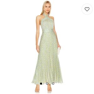 byTiMo Plisse Halterneck Dress in Green Garden